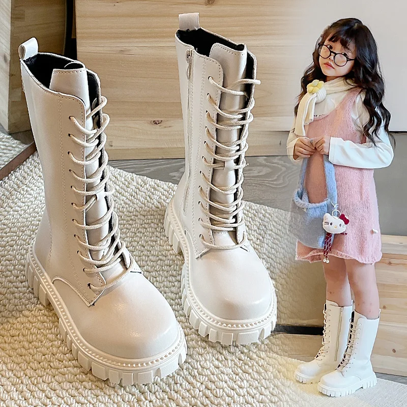 أحذية الفتيات الشتاء الطبعة الكورية الجديدة أحذية طويلة متوسطة الحجم للأطفال والفتيات أحذية الأميرة الطفل