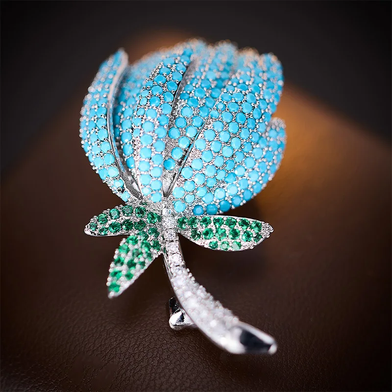 

Fashion Heavy Industry Micro-inlaid Zirconium Tulip Brooch High-end Temperament Pin Accessories for Women