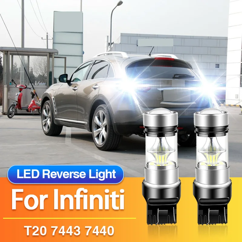 

2 шт. T20 7443 светодиодные фонари заднего хода W21/5 Вт 7440 резервные лампы W21W для Infiniti FX35/FX50/FX37/QX70, автомобильные аксессуары 12 В лампа Canbus
