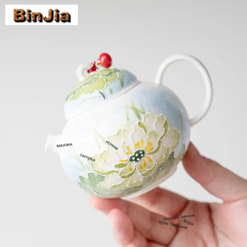 150ml Hand-painted Green Lotus Teapot Zen Tea Infuser Pot Tea Making Kettle With Filter Puer Teaset Supplies Collection Craft