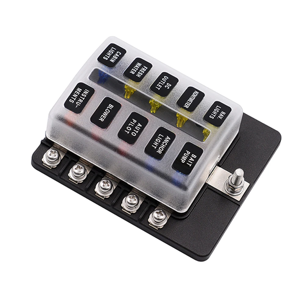 

10 Way Fuse Box Holder Black Color Car Accessory Vehicle Circuit Compact Sturdy Transparent Cover Automotive Small Fuses