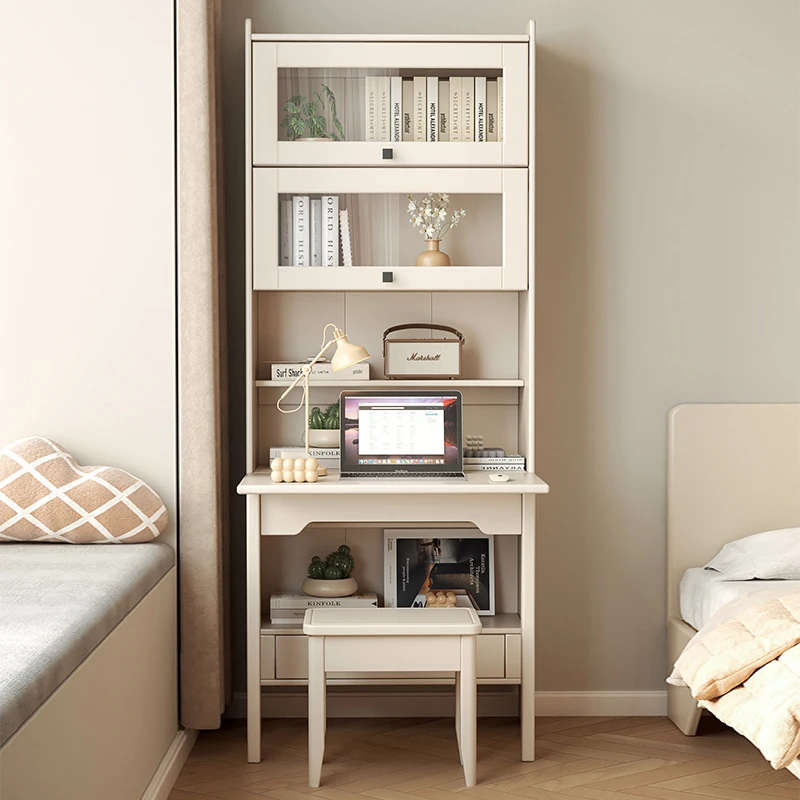 

Solid wood book bookshelf integrated bedroom book home study table cream white computer bookcase combination