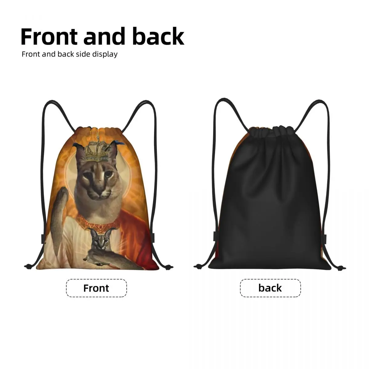 Jesus Saint Meme Big Floppa Drawstring Bag Men Women Foldable Gym Sports Sackpack Training Backpacks