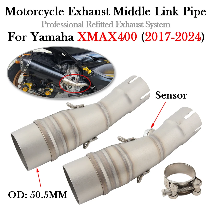 Slip On For YAMAHA XMAX400 XMAX X-MAX 400 2017 - 2022 2023 2024 Years Motorcycle Exhaust Middle Link 51MM Muffler Pipe Escape 