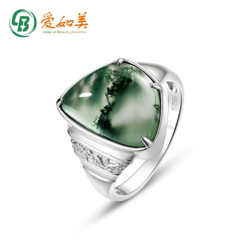 

Geometric Irregular Moss Ring Fashionable 18K Gold PT950 Platinum Silver Plated 7-layer Gold Water Grass Agate Ring