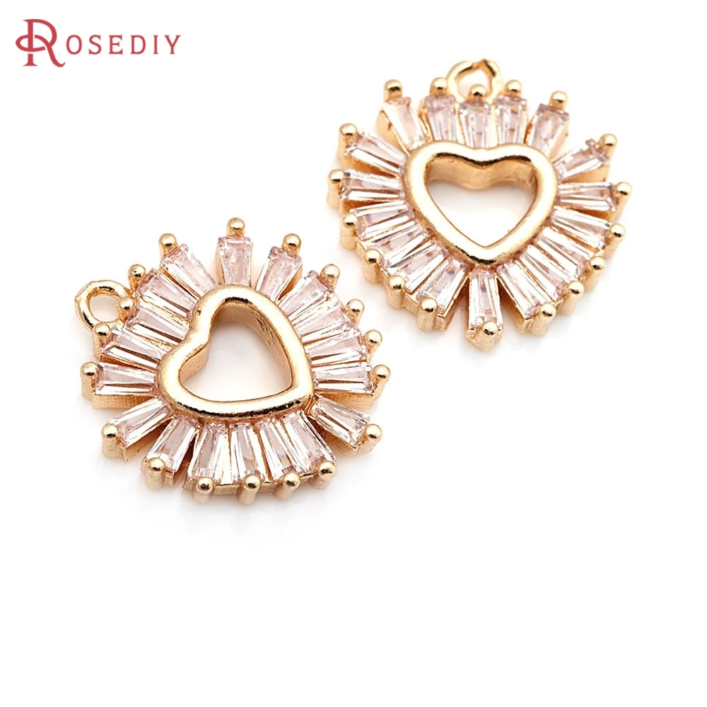 

6PCS 18K Gold Color Brass and Zircon Heart Charms Pendants High Quality Diy Jewelry Making Supplies Necklace Earrings