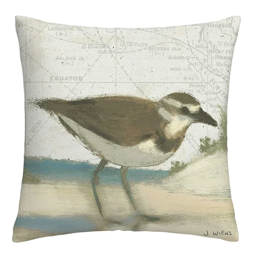 Beach with birds Plush pillowcase, sofa cushion cover for home improvement, home decoration pillowcase throw pillow case 60x60