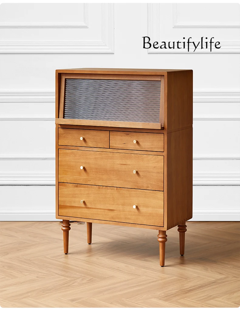 

Retro style solid wood TV next to cabinet boxwood designer storage living room bedroom home simple