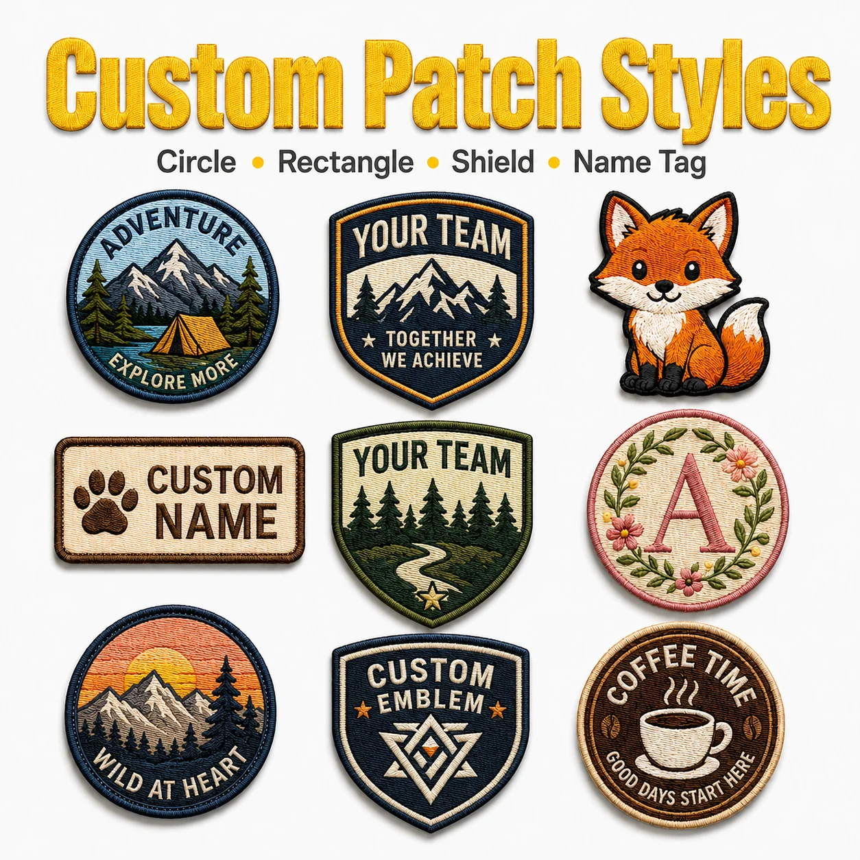 Custom Embroidery Patch Personalized Logo Name Tag Iron On Sew On Hook and Loop Badge for Jackets Caps Backpacks Uniforms
