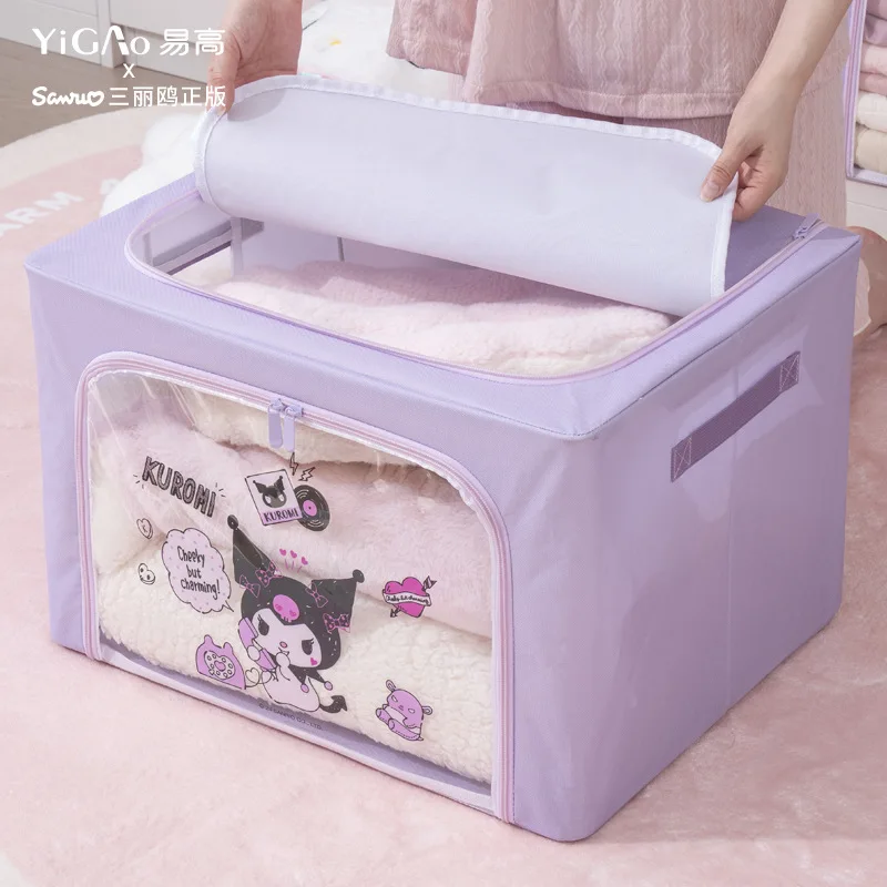 

66L Sanrio Kuromi Storage Box Cartoon Mymelody Oxford Cloth Bedding Clothes Foldable High-Capacity Storage Box Metal Bracket