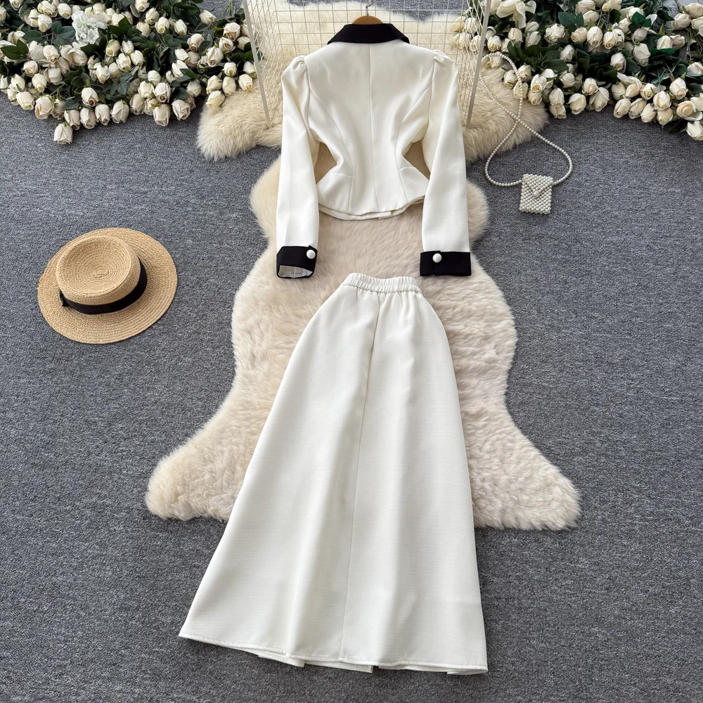 قطعتين تقسم فستان مجموعة ألف خط مجموعات النساء بيتر بان طوق معطف الكاحل طول تنورة فضفاضة أنيقة عادية 2025 ربيع الخريف