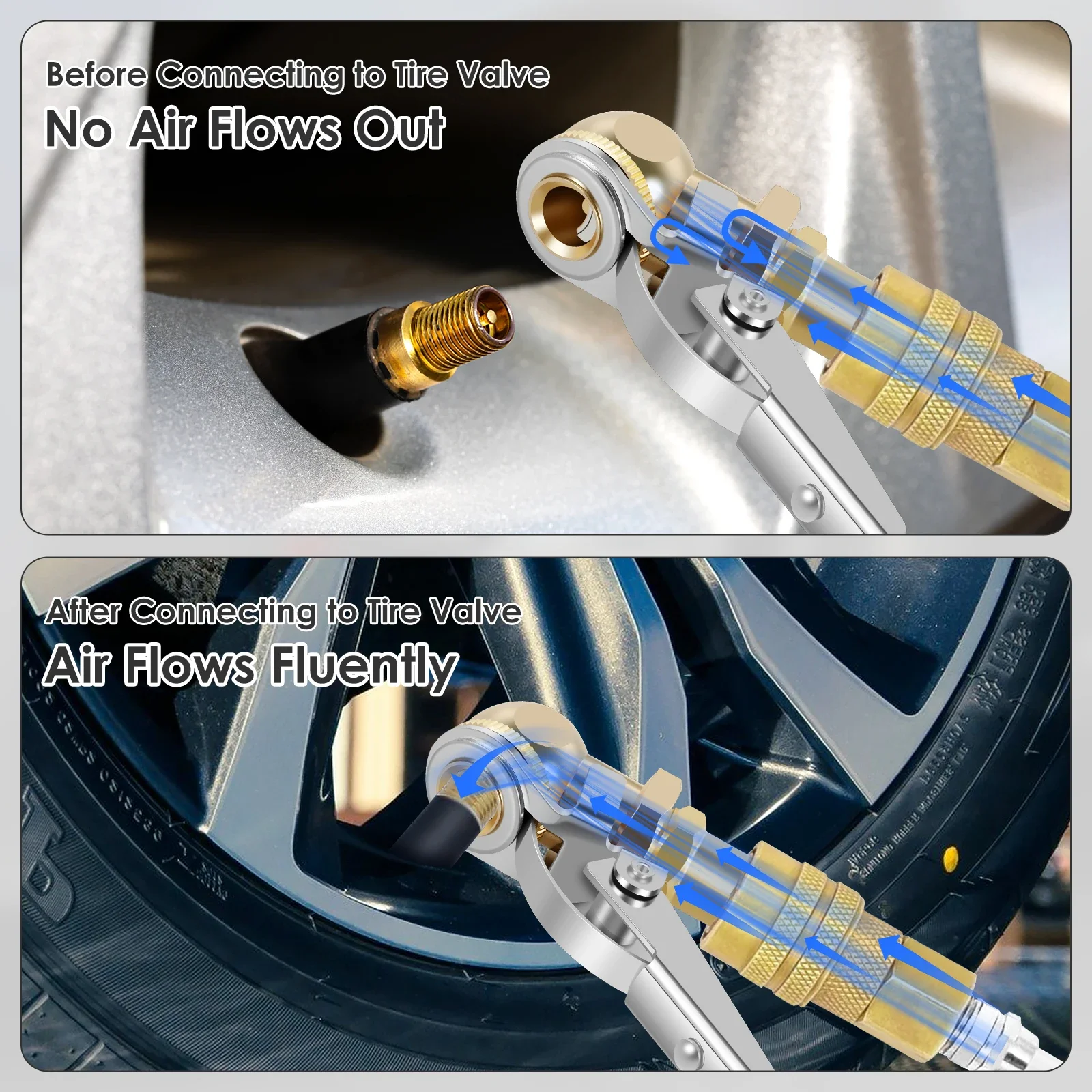 2Pcs Car Air Pump Nozzle Adapter 1/4inch FNPT Tire Air Chucks Car Inflator Valve Connector Clamp Car Inflator Valve Connector