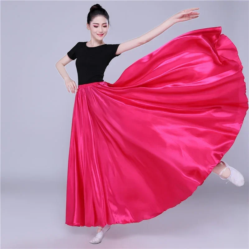 360 Degree Satin Skirt Belly Dance Women Gypsy Long Skirts Dancer Practice Wear 15 Colors Assorted Solid Purple Gold Dance Skirt