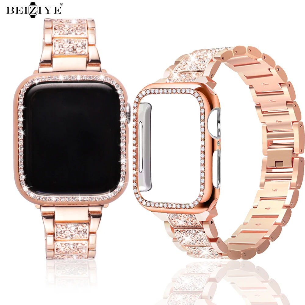 Metal Diamond Strap+Case for Apple Watch Ultra 2 Band Rhinestone 40mm 44mm iWatch 9 8 7 41mm 45mm 49mm Stainless Steel Bracelet