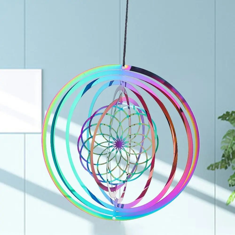 3D Wind Spinner Catcher Gradient Color Flowing Light Effect Wind Chime Pendant Creative Round Dynamic Rotating Wind Chimes Party
