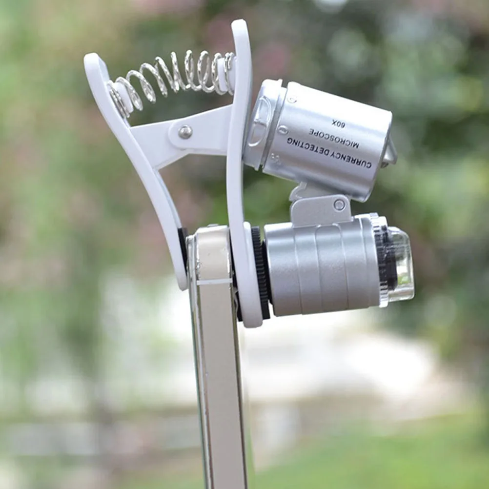 

60X LED Microscope Compact Magnifying Glass UV Light Currency Detection Jewelry Inspection Pocket Size Silver Lens Loupe