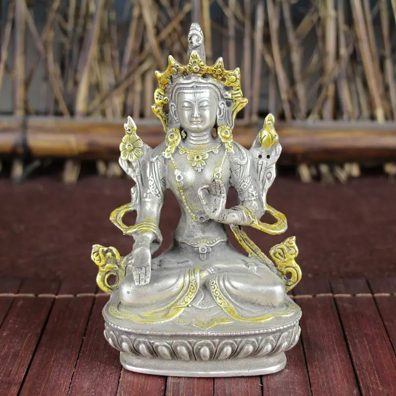 

Geomancy Decoration White Copper-Plated Gold Buddha Old Chinese Silver Tibetan Statue