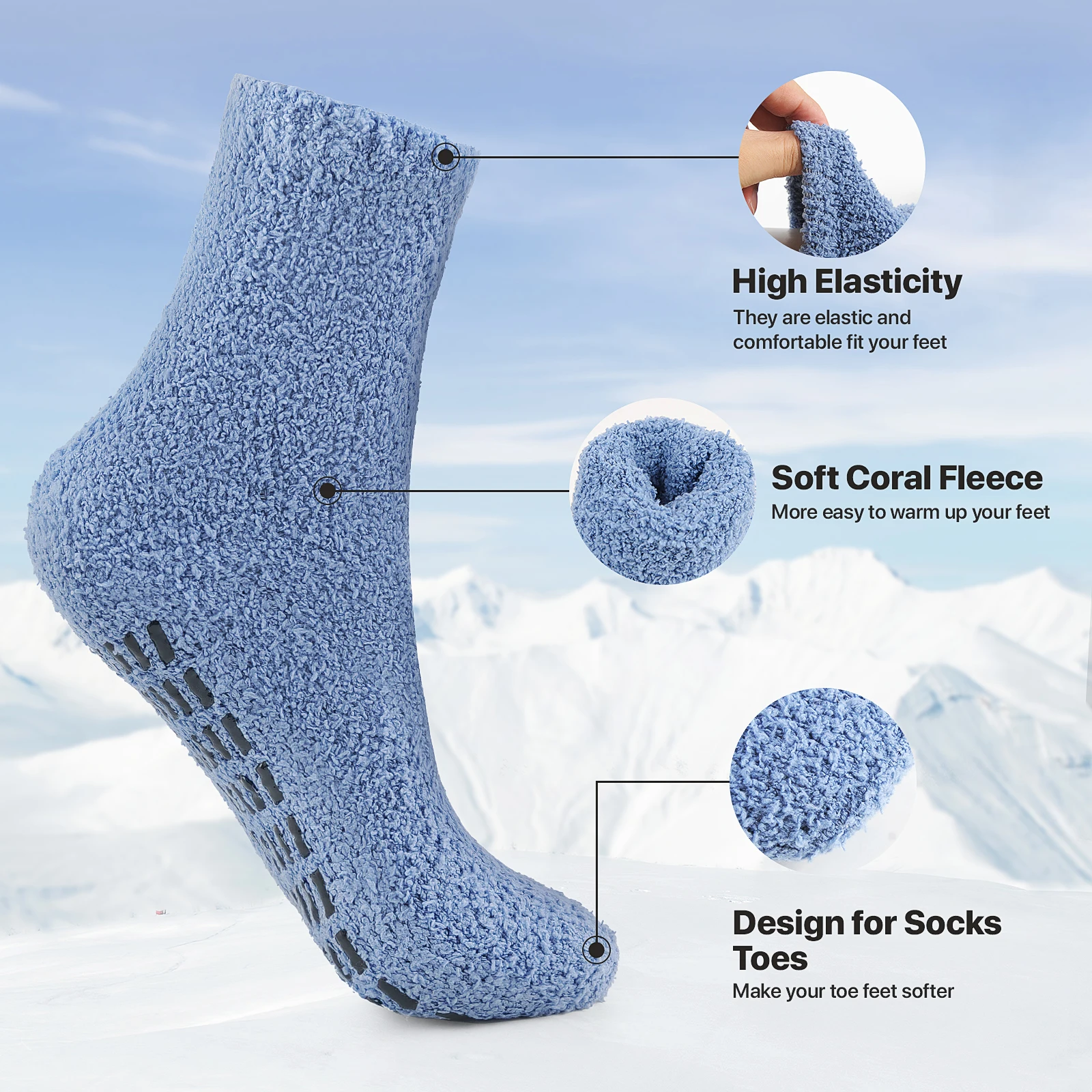 5Pairs Men\'s Fuzzy Socks Non Slip Grip Socks Winter Fluffy Slipper Socks Cozy Warm Plush Sleep Cabin Footies with Grippers