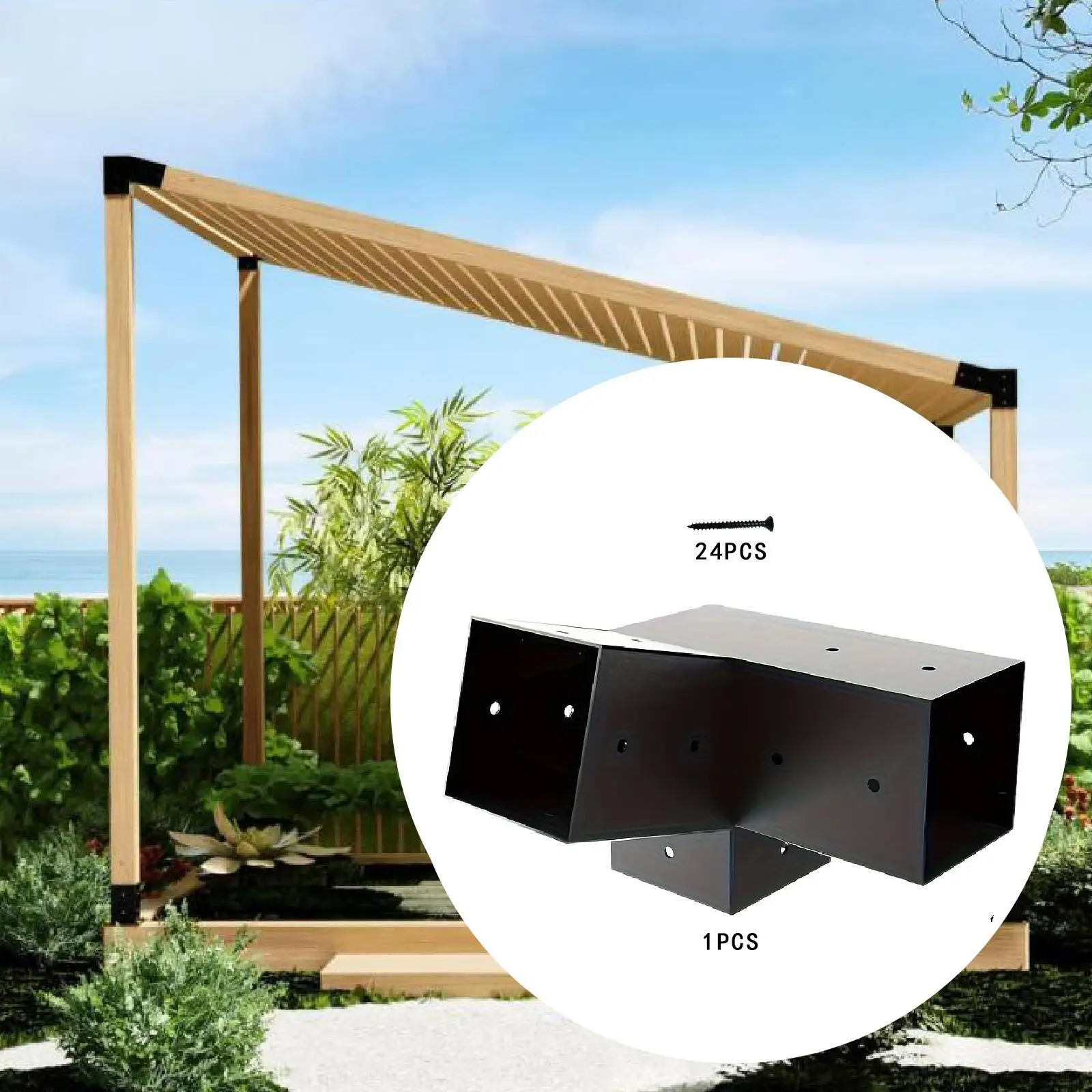 

15 Degree 3 Way Pergola Bracket Hotel Home DIY Slanted Roof Mounted for Park Outdoor Venues Restaurants Backyard Log Cabin
