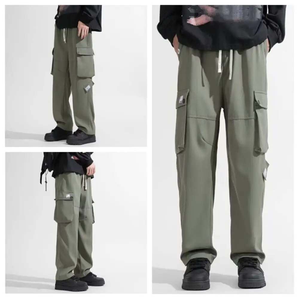 

Hip Hop Pants Drawstring Wide Leg Sweatpants Multi-pockets Oversized Baggy Cargo Pants Loose Y2K Men Joggers Trousers Sports