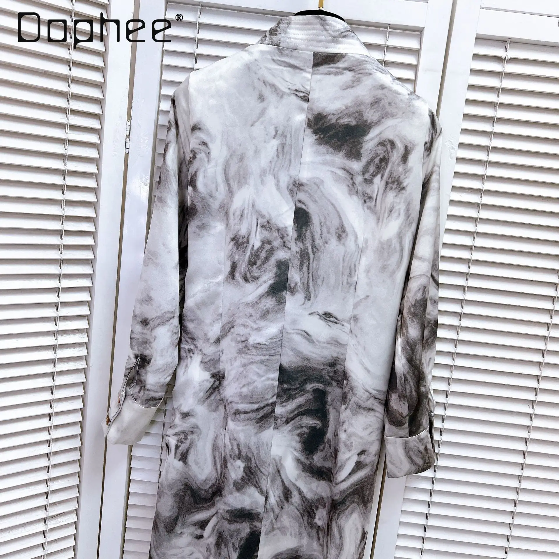 Elegante Prominente Vintage Print Kleid Frauen Herbst Koreanische Mode Langarm Dünne Lange Kleid High-end-V-ausschnitt Hemd Kleider