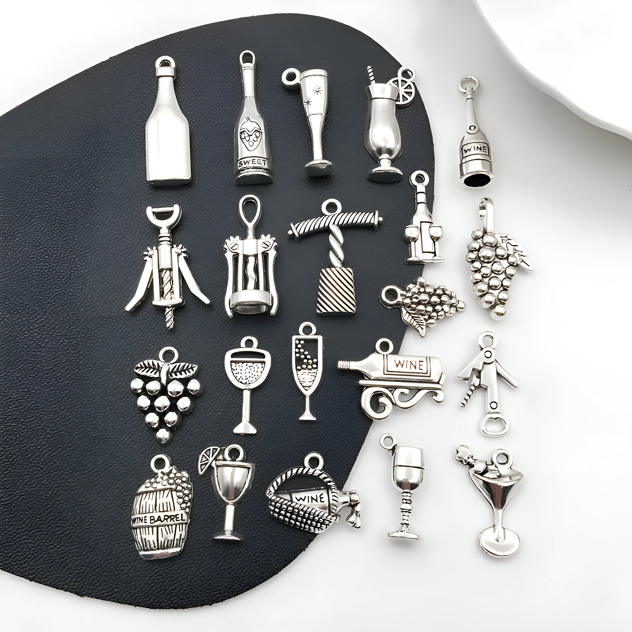 10/12/20/50pcs Alloy Red Wine Tool Charms Retro Wine Glasses, Bottle Openers, Grape Pendants for DIY Jewelry Making Accessories