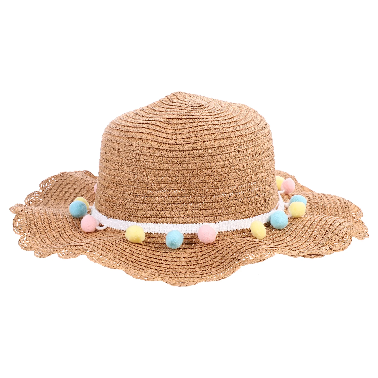 

Hats Straw with Colored Balls Beach Outdoor Activities Cap Kid Sun Lovely Childern Women's