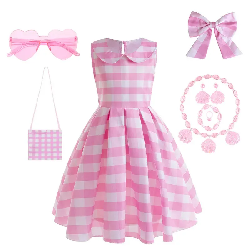 QQ28LQToddler Little Pink Plaid Birthday Party Cosplay Halloween Fancy Dress Girls การแสดงบนเวทีคาร์นิวัล