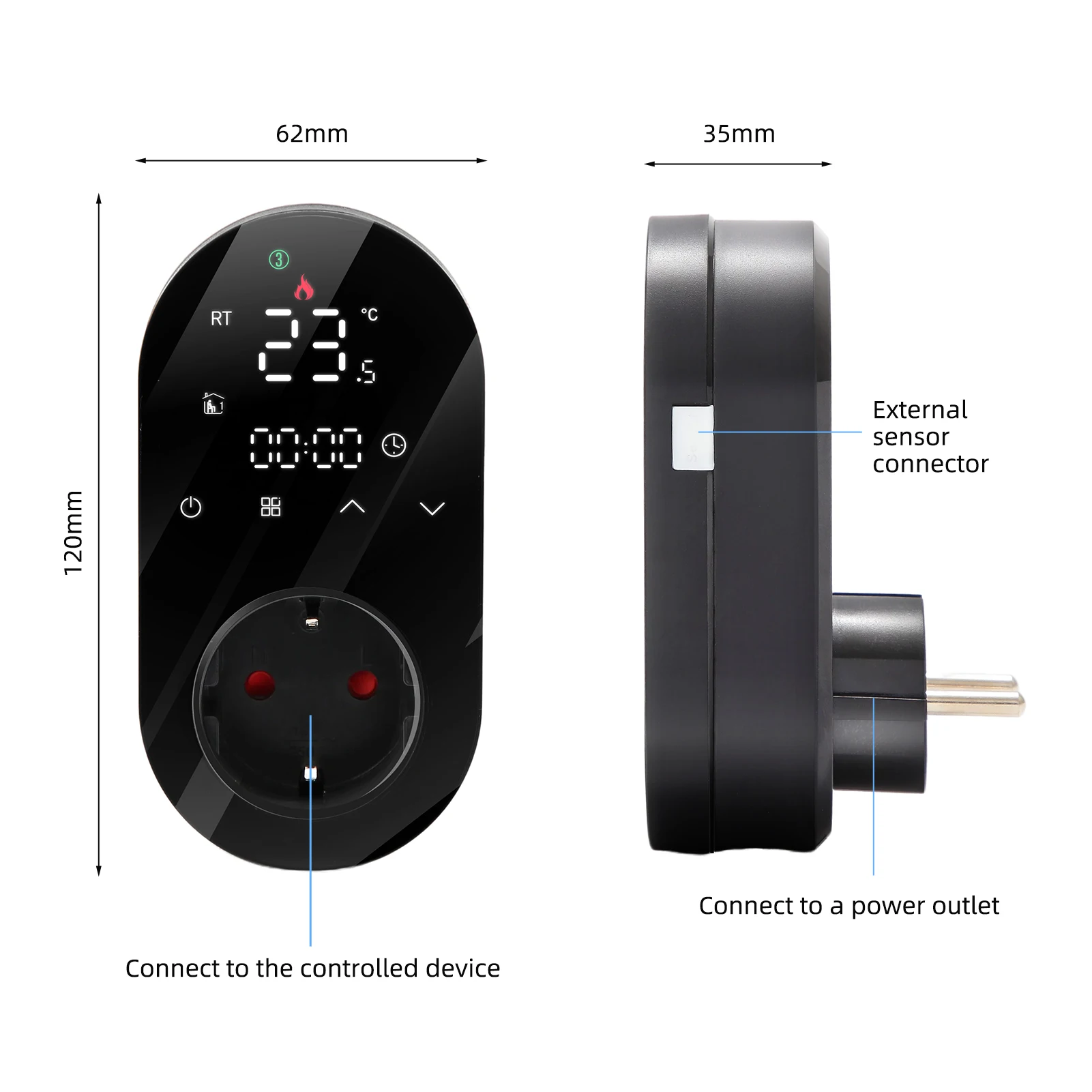 WiFi Digital Thermostat Outlet Plug 16A Outlet Tuya App Voice Control Socket Temperature Controller for Home with Touch Button