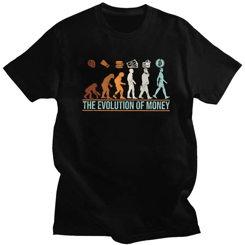 Custom Classic Evolution Of Money Bitcoin T Shirt Men BTC Crypto Coins T-shirt Streetwear Tee Tops Pure Cotton Oversized Tshirt