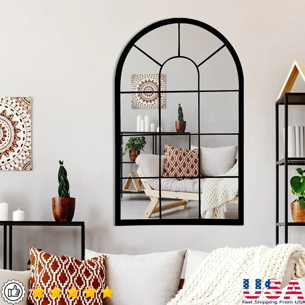 

Arched Wall Mirror Decorative Mirrors Farmhouse Style Living Room Bedroom Bathroom Entryway Vanity Light Reflecting Accent