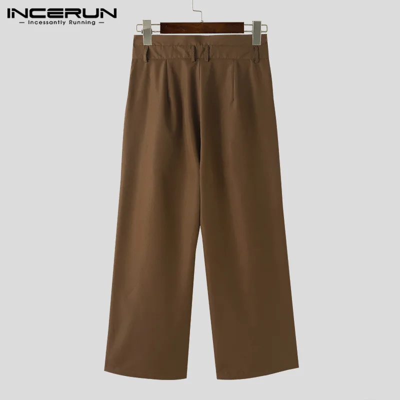 INCERUN 2024 stile coreano nuovi uomini Pantalons tempo libero vita Crossover Design pantaloni lunghi eleganti pantaloni maschili gamba dritta S-5XL