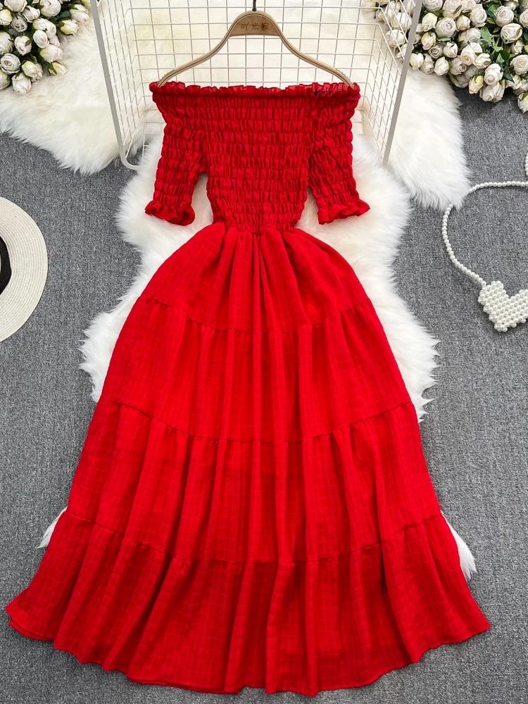 Abito lungo sottile da donna estivo elegante moda con spalle scoperte Vacanza al mare Boho Beach Party