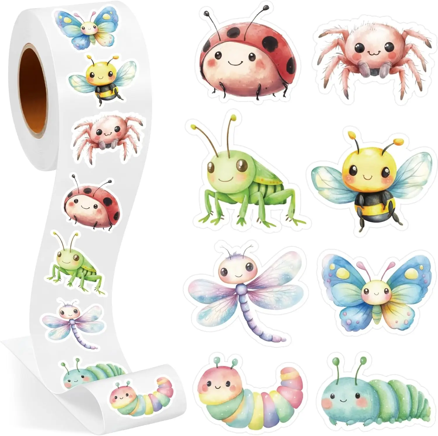 1 Roll 500Pcs Spring Insect Summer Animal Stickers Decal Reward Cute Office Supplies Incentives Animals Sticker Christmas Party