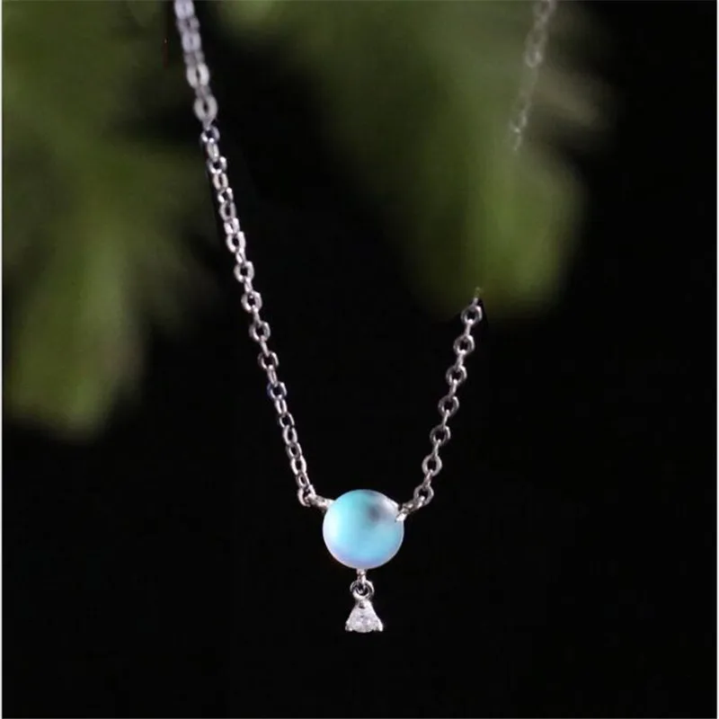 New Fashion Fluorescent Luminous 925 Sterling Silver Jewelry Matte Round Beads Water Droplets Crystal Necklaces  XL011