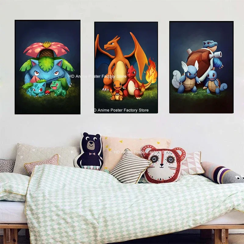 

Pokemon Blastoise Charizard Squirtle Canvas Painting Japanese Anime Poster Living Room Decor Wall Art Prints Home Decor Mural