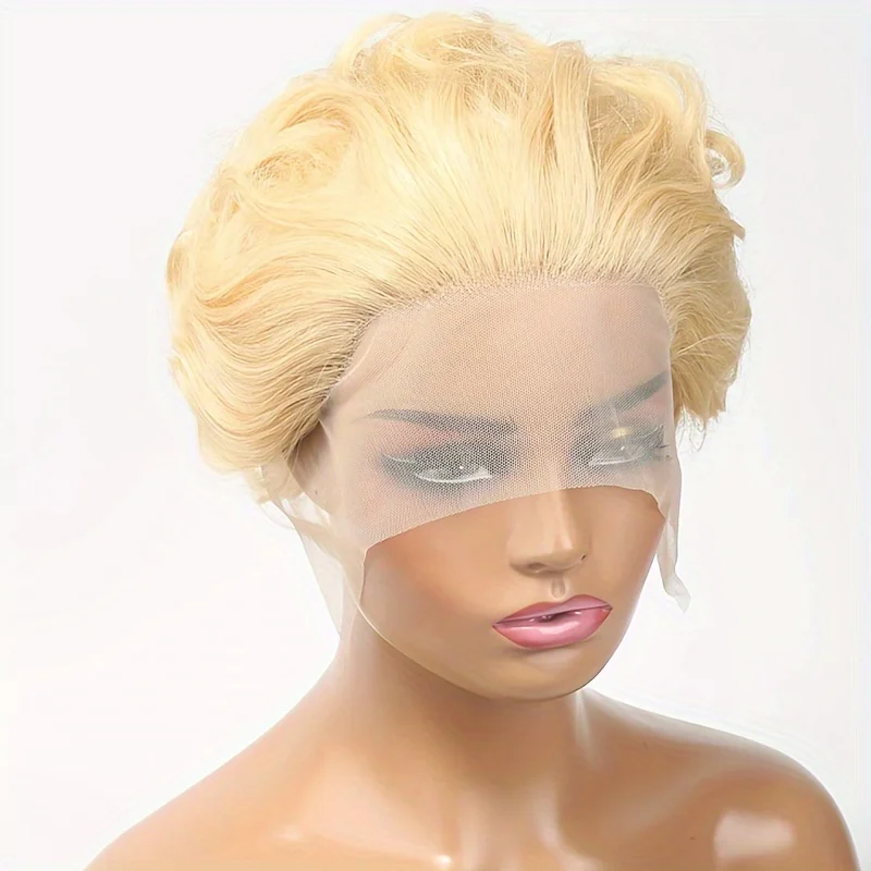 613 Blonde Human Hair Wigs curly pixie human hair Wig 13X1 Transparent Lace Wig Pixie Cut Wig For Women Human Hair 150% density