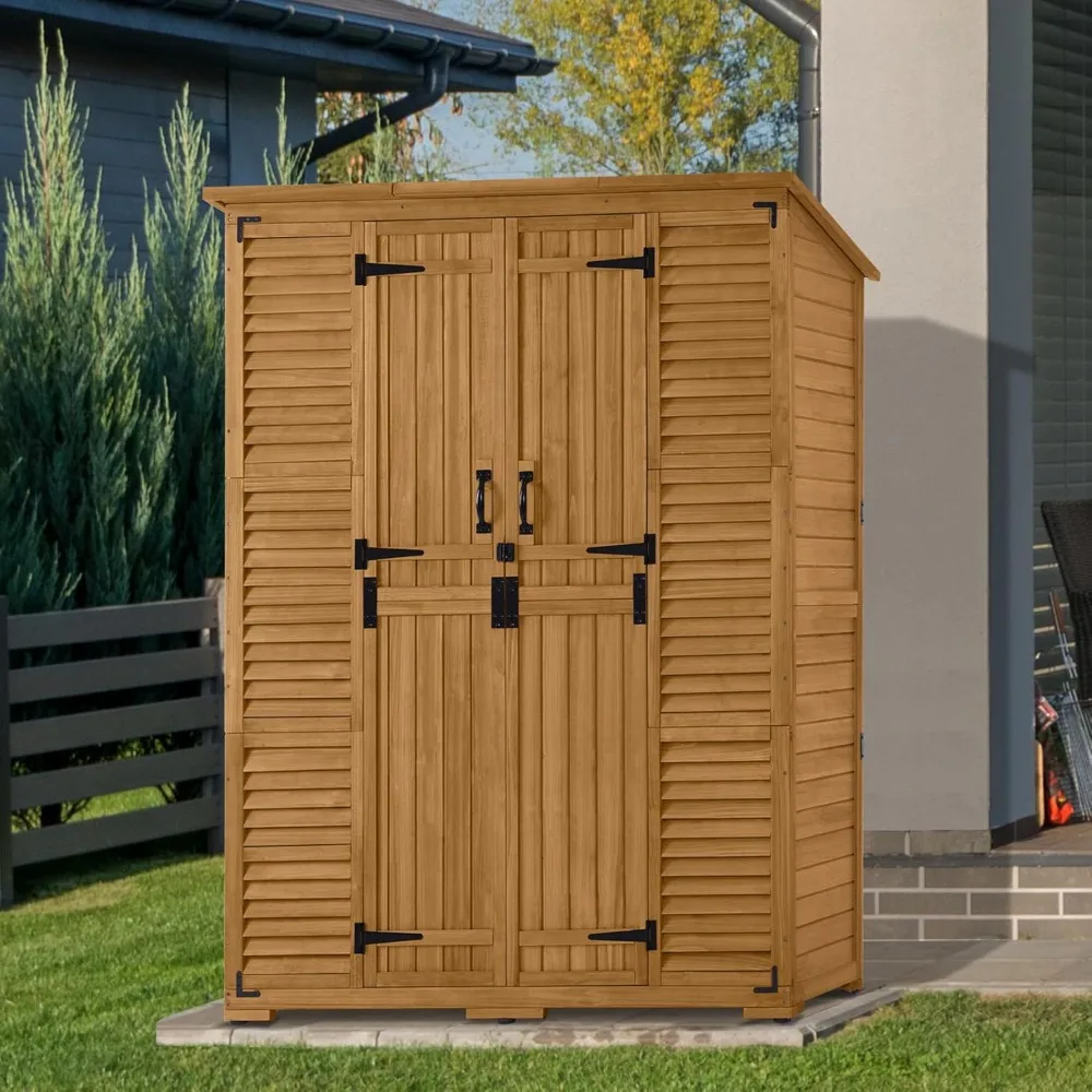 Outdoor Storage Shed 6 Shelves, Outside Wooden Storage Cabinet Double Lockable Doors, Oversize Garden Tool Shed with Waterproof