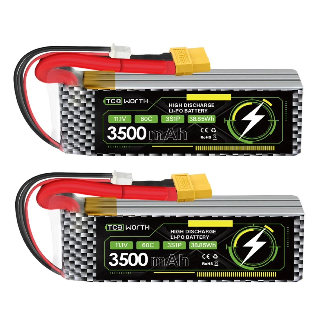 2PACK 3S 11.1V 3500mAh 60C Lipo Battery with XT60 Connector Compatible with RC Airplane,RC Helicopter,RC Car,RC Truck, RC Boat