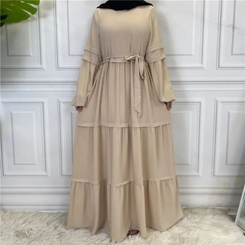 Bequemes Chiffon-Kleid für Frauen, muslimische Abaya, Damen, lässig, Reißverschluss, solide Party, Urlaub, Langarm, islamische Kleidung, Vestidos