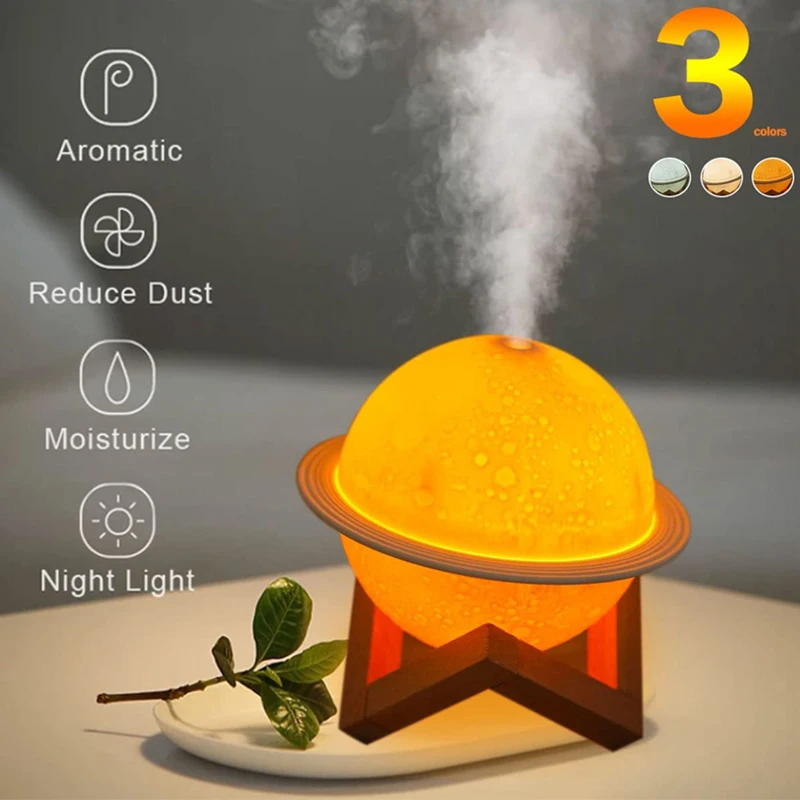 Lunar Humidifier 3D Tricolor Lamp Light Diffuser Aroma Essential Oil Usb Ultrasonic Air Humidifier Mist Maker For Room