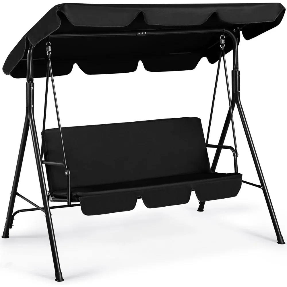 

3-Person Outdoor Patio Swing Chair, Canopy Swing w/Removable Cushion, Convertible Canopy Hanging Swing Glider Lounge