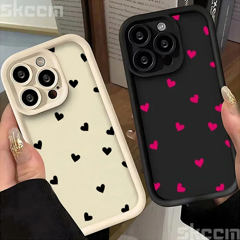 Phone Case For iPhone 16 15 13 14 Pro Max 11 12 13 7 8 16 Plus XR X XS Max SE2022 Love Heart Print Matte Soft Shockproof Cover