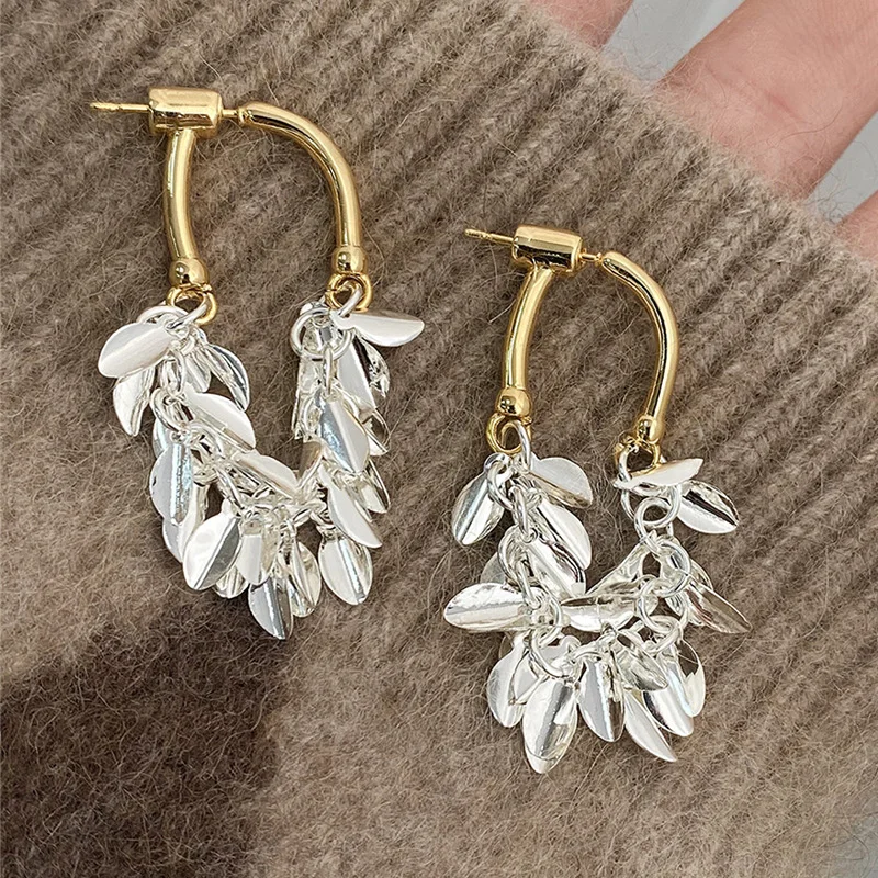 

Gold And Silver Contrast Sequin Tassel Earrings Luxury Wheat Earrings High-End Design Fashionable Metal Style Earrings 2024