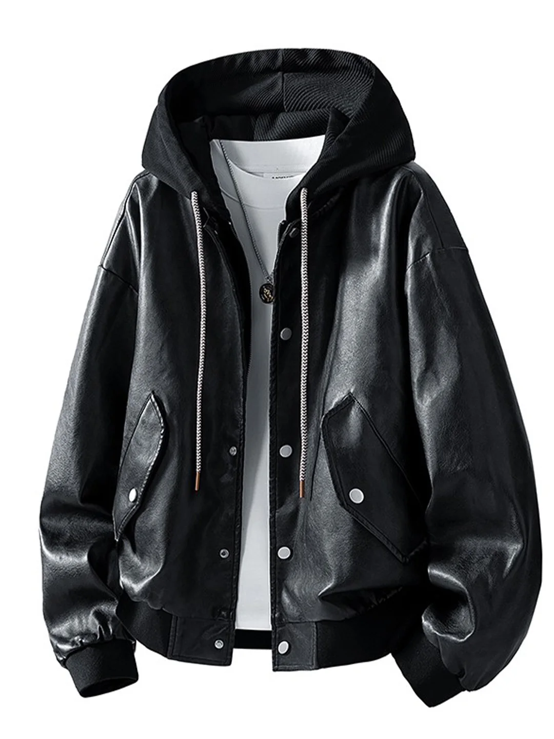 

Мужская куртка из искусственной кожи премиум-класса с капюшоном, имитация двухслойной конструкции, легкая, ветрозащитная, для мотоциклистов, весна
