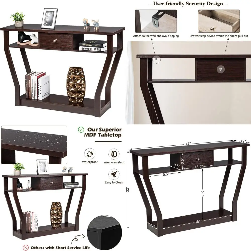 

Современный консольный столик с ящиком для хранения и нижней полкой — многофункциональная мебель для прихожей для дома