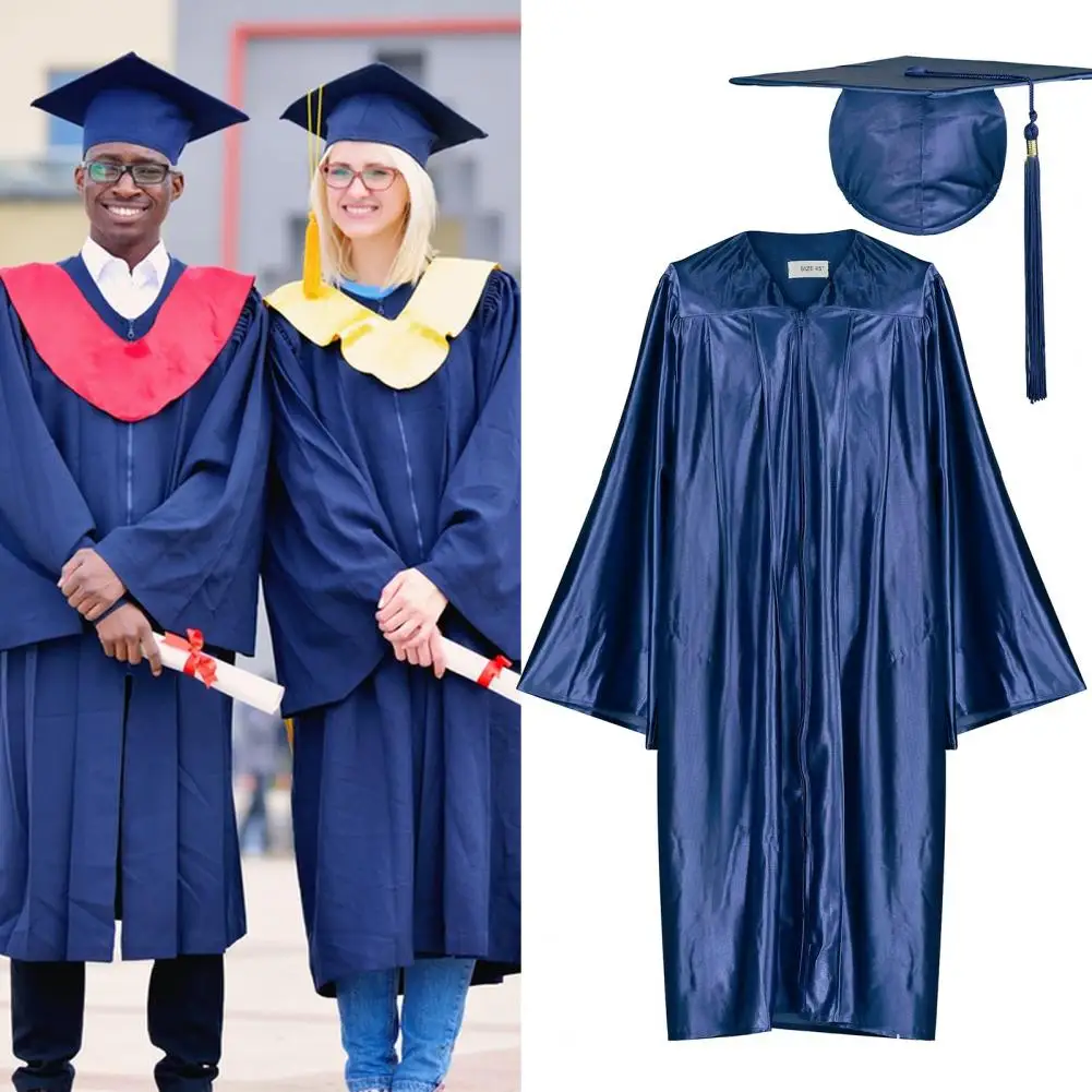 1 Set Unisex 2024 Graduation Robe Hat Set Front Zipper Loose College Bachelor Doctor Master Graduation Ceremony Gown Cap