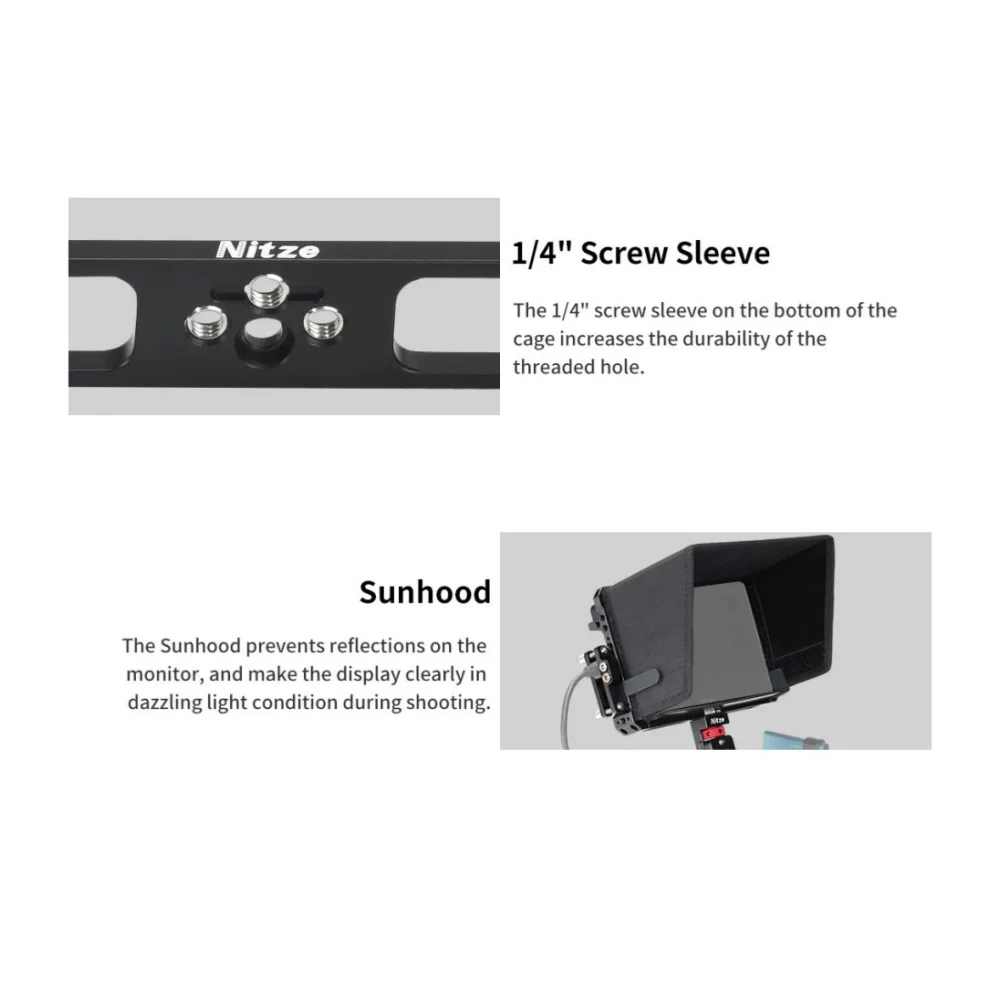 

Клетка Nitze для 7-дюймового монитора Desview R7S с кабельным зажимом HDMI PE14 и козырьком LS7-A