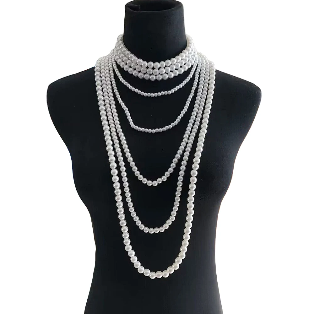 2024 New ZA Multilayer White Imitation Pearls Necklace Women Indian Statement Maxi Long Large Collar Choker Necklace Jewelry