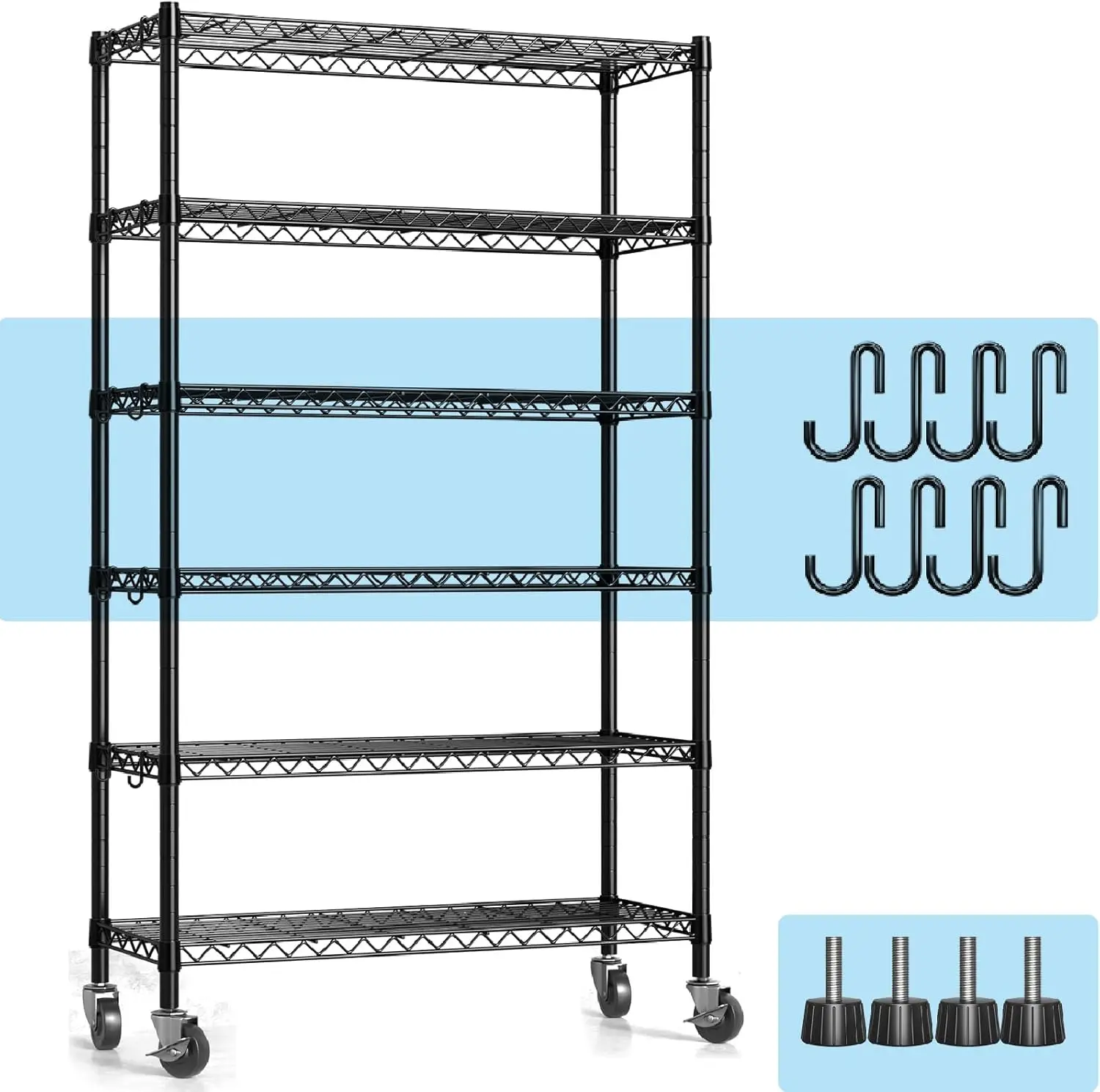 

Wire Shelving Unit with Wheels,6-tier Metal Shelving with Adjustable Storage Shelves Freestanding Sturdy Metal Wire Storage Shel